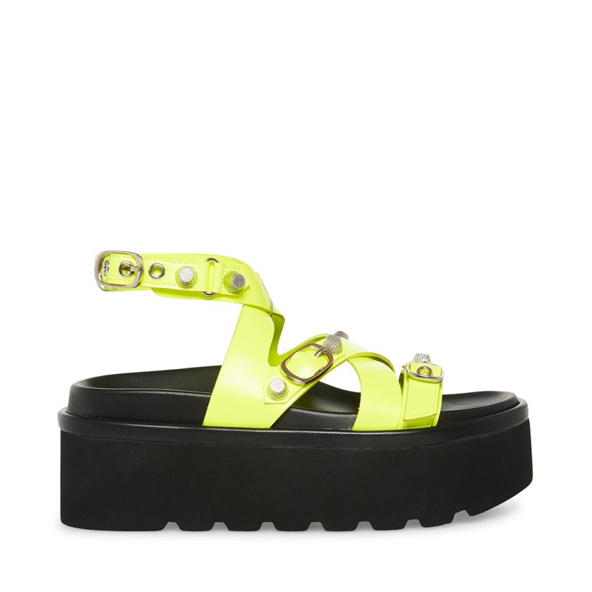 Green Steve Madden Brant Neon Women\'s Platform Sandals | PH 2960BLW